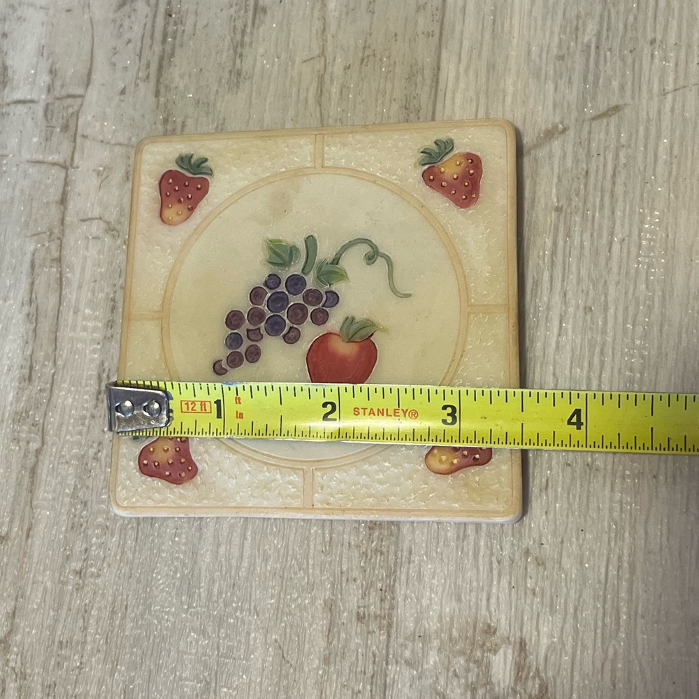 Coasters Set of 4 fruit grapes apple‎ strawberry with cork bottoms - Picture 4 of 5